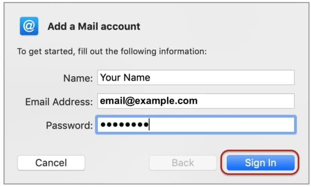 Image Set up email in macOS Sierra or later